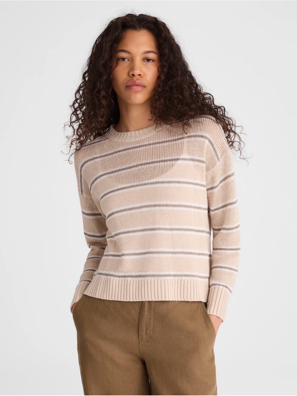 Madewell Linen Drop-Shoulder Sweater Hthr Oat Multi Stripe Size S NWT $128